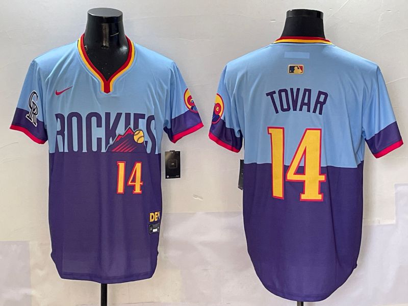 Men Colorado Rockies #14 Tovar Purple blue Joint Name 2025 Nike MLB Jersey style 3